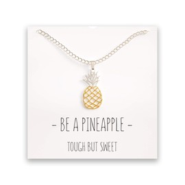 Happy Kisses Pineapple Necklace – Be A Pineapple Pendant – Message Card (Gold and Silver)