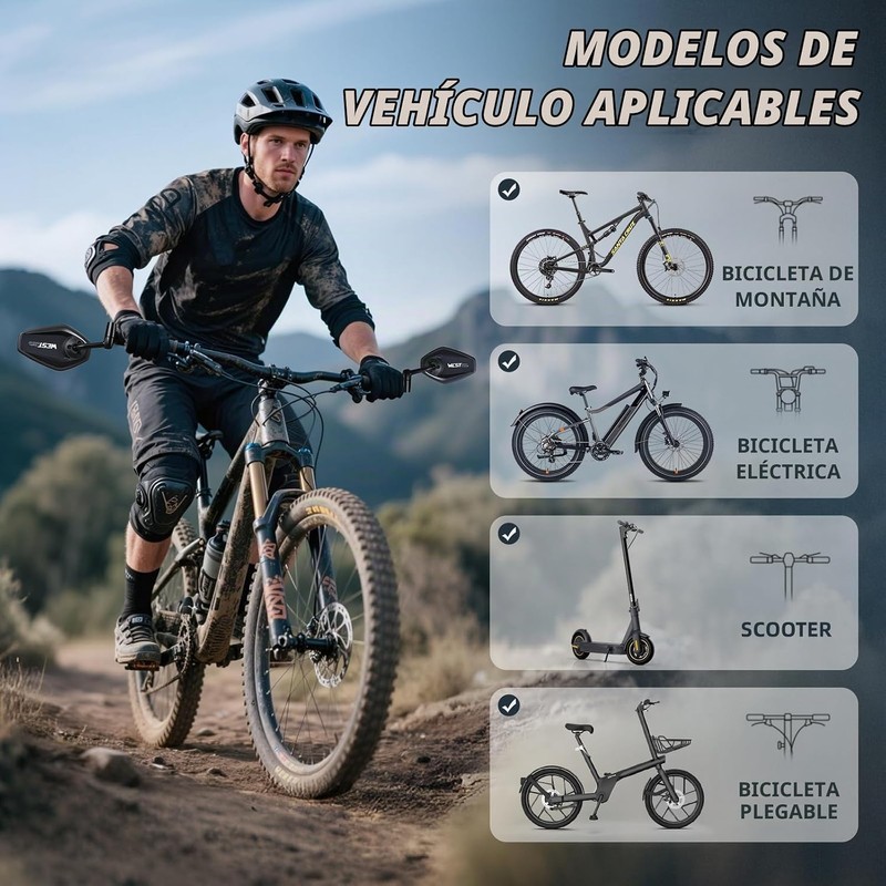 West Biking Espejo de bicicleta – Espejo retrovisor estable para