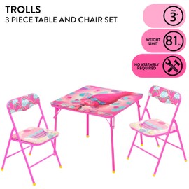 Idea Nuova Trolls 3 Piece Children's Activity Square Table and Chair Set, Ages 3+