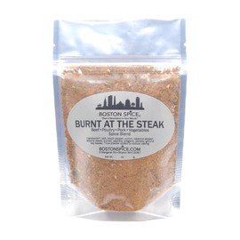 Boston Spice Burnt At The Steak Handmade Seasoning Blend Ideal for Beef Ribs Pork Poultry Chicken Seafood Fish Shrimp Vegetables Perfect for Grilling BBQ Baking Roasting Smoking Enhance Your Barbecue Grill Experience Approx 1 cup of spice in pouch wt. 5.