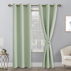 Hiasan Blackout Curtains for Bedroom, 42 x 84 Inches Long - Thermal Insulated & Light Blocking Window Curtains for Living Room/Kids Room, 2 Drape Panels Sewn with Tiebacks, Seafoam Green