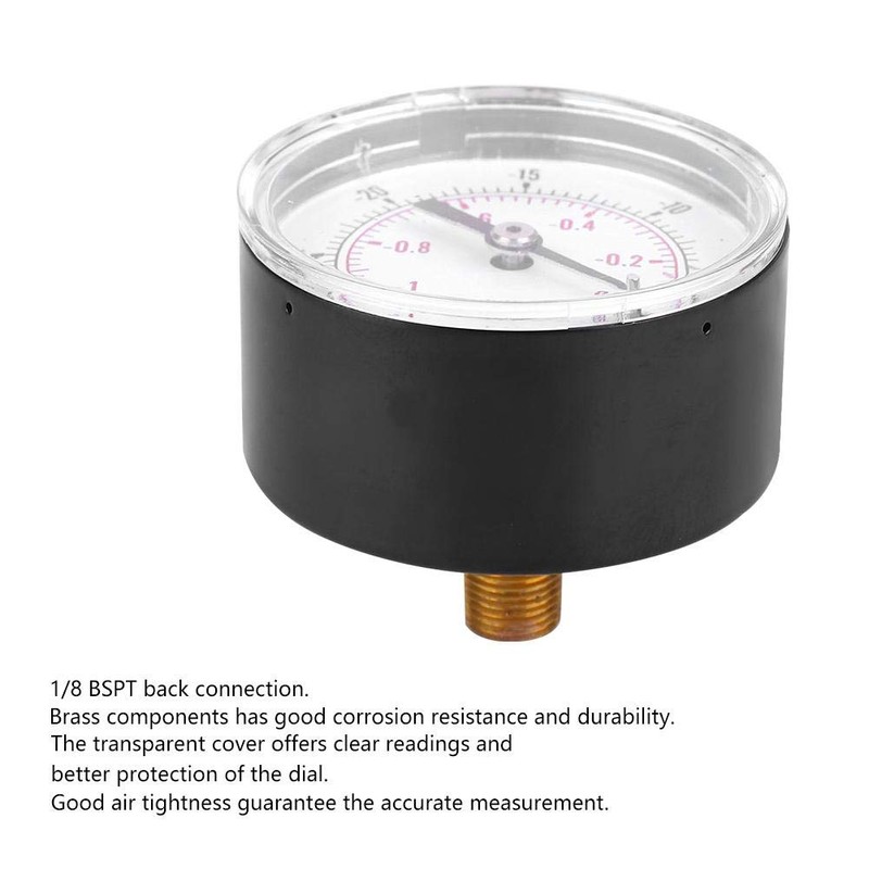 Dual Scale Vacuum Pressure Gauge, 50mm Dial Display, 1/8" BSPT