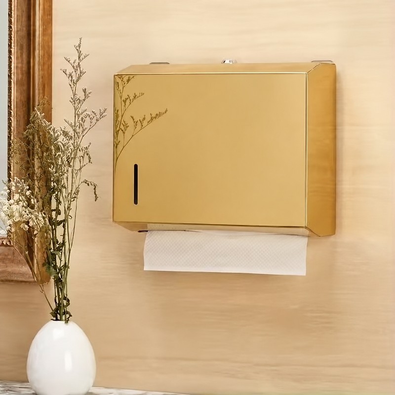 Gold Metal Wall-Mounted Tissue and Paper Towel Holder Box for
