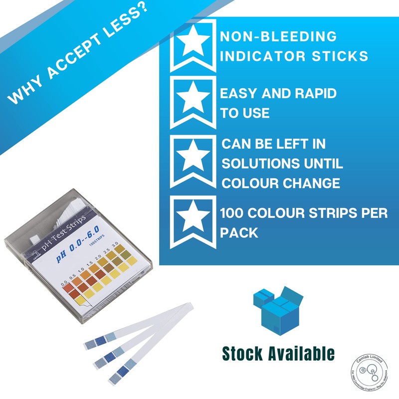 Camlab Water 1192615 pH Indicator Testing Strips pH 0.0-6.0 (Pack