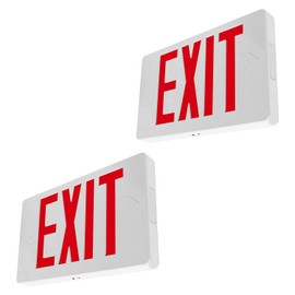 LFI Lights - Thin Hardwired All LED Exit Sign Emergency Light - Red Battery Backup - UL Listed - LEDTR (Two Pack)