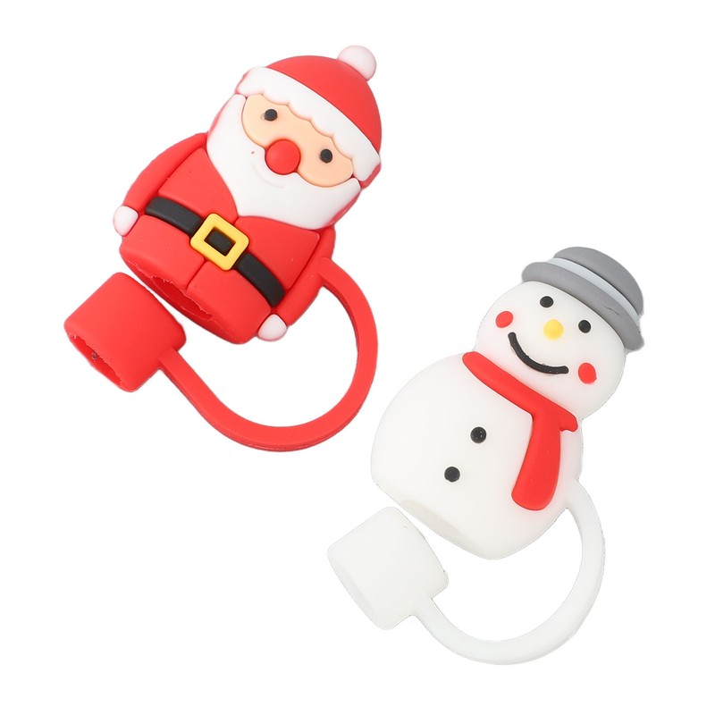 10Pcs Christmas Straw Covers Caps Cartoon Soft Silicone Christmas Straw