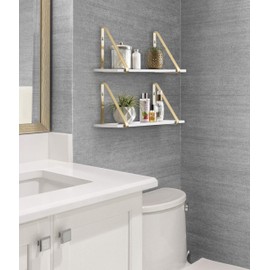 Kate and Laurel Soloman Modern Wooden Shelves, 18 inch, Set of 2, White and Gold, Contemporary Glam Wall Storage and Home Decor