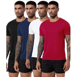 Arjen Kroos Men's Quick Dry Fit Running T-Shirts 4 Pack Activewear Gym Shirts Breathable Workout Undershirts,Black/White/RED/Blue,X-Large