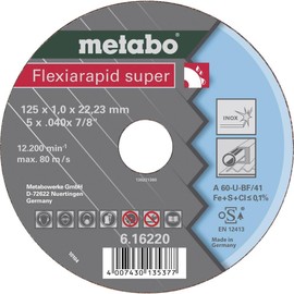 metabo Flexiarapid Super Inox Cutting Disc 125 x 1.0 x 22.23 mm - A60-U, Stainless Steel, Durable, Burr-free, High Cutting Performance