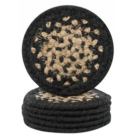 Manchester Premium Jute Braided Coaster by Homespice 4" (Set of 6) Round Black, Tan Reversible, Natural Jute Yarn Rustic, Country, Primitive, Farmhouse Style - 30 Day Risk Free Purchase