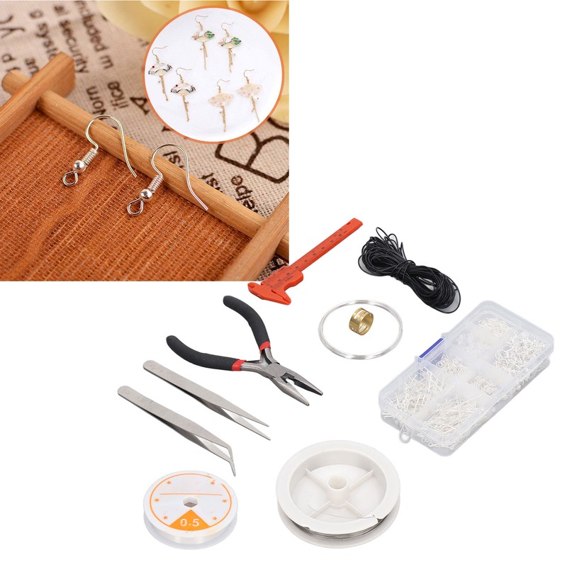 Earring Making Kit with Tweezers Ear Hooks Ear Pins Wax