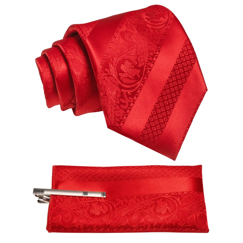 JEMYGINS Mens Mixed Roses Striped Tie Set Including Tie Clip