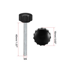 uxcell 2pcs Knurled Clamping Knobs M4 x 40mm Metric Zinc Plated Carbon Steel Male Thread Thumb Screw on Type 16mm Plastic Round Head Threaded Hand Bolt Stud Knobs Black