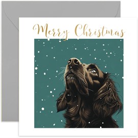 Brown Cocker Spaniel Dog Christmas Card for Men and Women - Xmas Gifs for Pet Owner from Dog - Beautiful Festive Artwork - Keepsake Present for Husband Wife Mum Dad - Blank Inside with Envelope