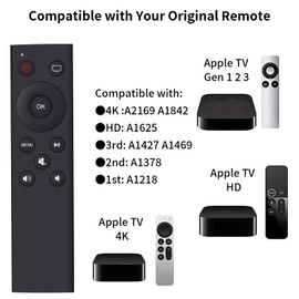 Alkia Replacement Remote Control Compatible with Apple TV 4K Player, Fit for Apple TV 1st 2nd 3rd Generation, for Apple TV HD A2169 A1842 A1625 A1427 A1469 A1378 A1218 with Power & Volume Control