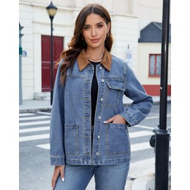 luvamia Lightweight Jackets for Women Casual Cargo Jacket Spring Shacket Trendy Country Concert Outfits Medium Blue Size Medium Size 8 10