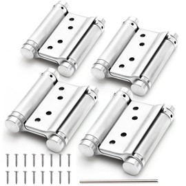 KOLET Double Action Door Hinges, 3 Inches Swinging Door Hinges, Spring Door Hinges with Commercial Grade Stainless Steel, Self Closing Door Hinges, for Saloon, Cafe, and Bar, Brushed Nickel, 4 Pack