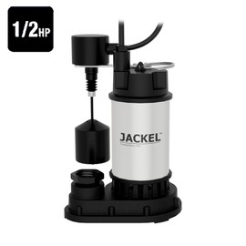 JACKEL Stainless Steel/Cast Iron Submersible Sump Pump, 1/2HP, 120V, Vertical Float Switch