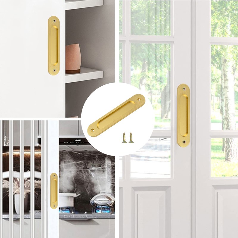 MOROBOR Oval Recessed Sliding Door Pulls, 2pcs Brushed Gold Flush