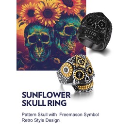Bandmax Black Skull Rings for Men Women Stainless Steel Masonic Skeleton Ring Freemason Masons Signet Ring Size 8 Masonic Jewelry Gift for Husband Brother Father