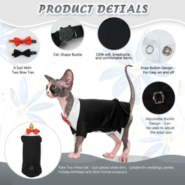Hjyokuso Cat Clothes, Costumes for cats, Cat Tuxedo, Cat Wedding Outfit, Cat Formal Wedding Suit Vest with 2 Removable Bow Ties, Cat T-Shirt, Cat Dresses for Sphynx, Cornish Rex, Devon Rex,Peterbald