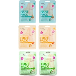 Derma V10 Foot Pack Mask – 6 Pack Deep Moisturising Foot Treatments – Tea Tree & Peppermint, Honey & Almond, and Argan Oil – Hydrating Socks to Soften Dry Skin, Repair Cracked Heels & Refresh Tired Feet