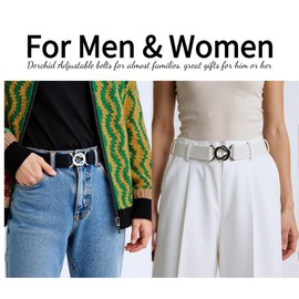 Dorchid Adjustable Stretch Belt No Show Flat Buckle Women Belts for Dresses Jeans Pants Casual Belts Fits waist upto 50 Inch (White, Suit for US Size 16+)