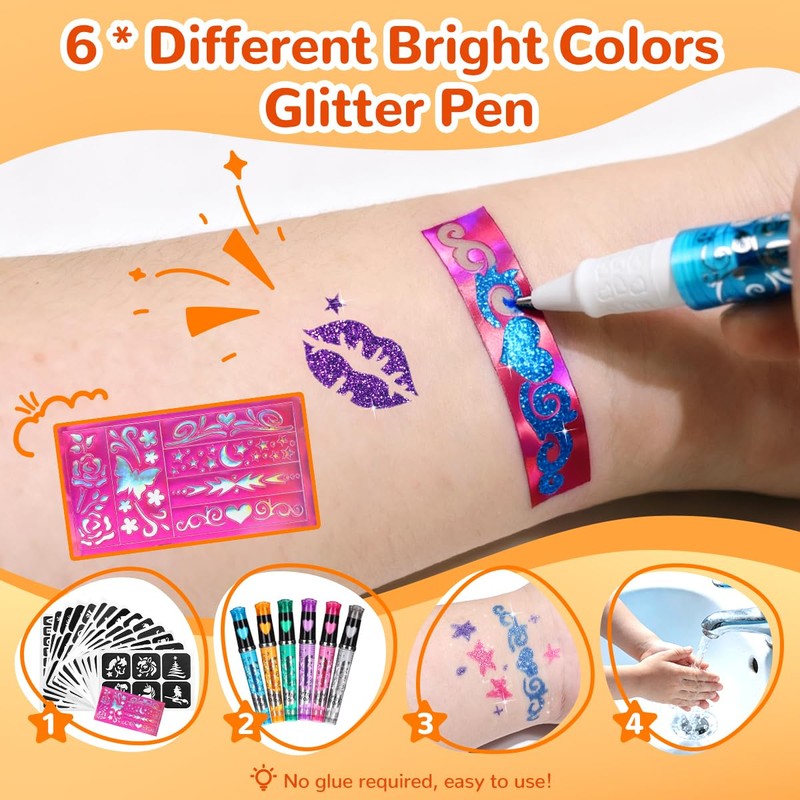 Glitter Tattoo Kit, Bledras 31 Colors Temporary Tattoos Gllitter for