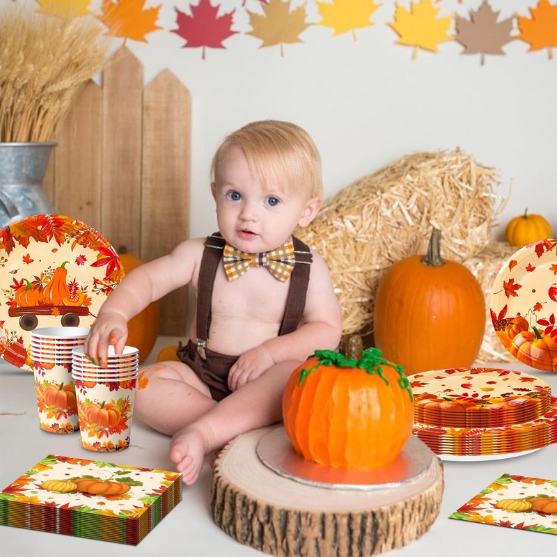 Thanksgiving Party Supplies Tableware, 113 Pcs Thanksgiving Plates and Napkins