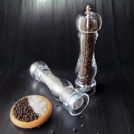 Kaiciuss Manual Pepper Mill, Set of 2, Easy to Adjust Coarseness for Spices, Pepper Mill, Black Pepper, Rock Salt and Spice Mill, Clear Acrylic Kitchen Utensils, Condiment Grinder Gift