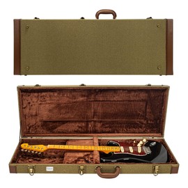 TIUNASIN Vintage Olive 39 Inch Electric Guitar Hard Case, Lockable Wooden Guitar Storage Box with Plush Interior, Leather Handle & Accessory Compartment for Standard Strat Tele Style Guitars