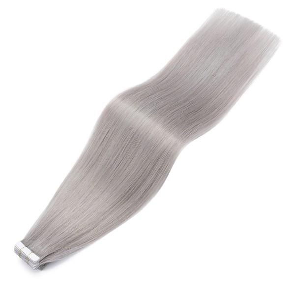 Extensiones de cabello humano Remy de 55,8 cm, 20 unidades de 50 g/paquete de cabello liso gris, sin costuras, cola de trama en postizos, cinta invisible de doble cara