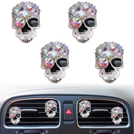 Bling 4 Pcs Crystal Skull Car Air Fresheners/ Car Diffuser Vent Clip Rhinestone Diamond Car Decoration Cute Car Interior Decor Bling Car Accessories for Women
