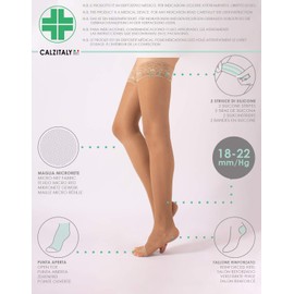 CALZITALY Medical Graduate Compression Hold Ups | 18-22 mm/Hg Strong Compression Open Toe Stay Ups | Black, Skin | S, M, L, XL | 140 DEN | Made in Italy (M, Skin)