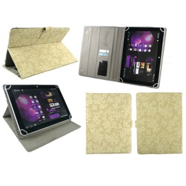Emartbuy White Stylus + Vintage Floral Beige PU Leather Multi Angle Executive Folio Wallet Case Cover With Card Slots Compatible With Tesco Hudl 2 8.3" Inch Wi-Fi Tablet and Selected 8-9 Inch Tablets