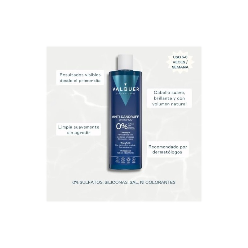 VALQUER Shampoo Anticaspa Zero Sin Sulfatos 400 ml