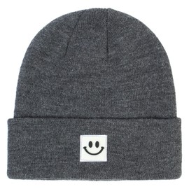 Orfila Beanies for Men Women Smiley Face Warm Winter Hat Toque Unisex Gifts for Men Women Boyfriend Him Dark Grey