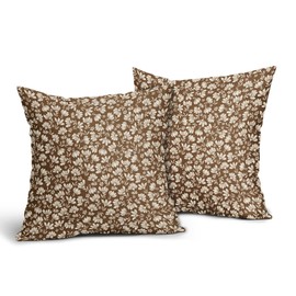 Brown Beige Daisy Floral Pillow Covers 20X20 Inch Vintage Flowers Decorative Pillow Cases Set of 2 Block Print Cotton Linen Throw Pillows Farmhouse Decor For Sofa Couch Porch Bed Cushion Outdoor