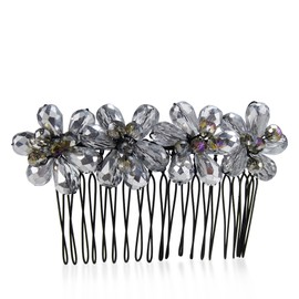 AeraVida Smokey Silver Glow Floral Crystal Bouquet Hair Comb