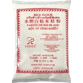 Soeos Thai Rice Flour 16 Ounce (Basic), 1 Pound (Pack of 1), Rice Flour for Baking or Cooking with Sealable Bag, Product of Thailand, All Natural White Rice Flour for Sourdough Bread, Vegan, Gluten-Free