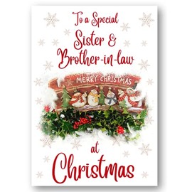 Second Ave Sister & Brother-in-Law Christmas Red Holly Snowman Xmas Holiday Festive Greetings Card