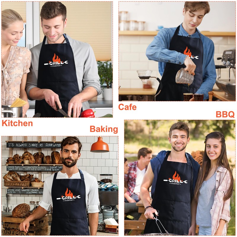Mordx Bib Apron,Unisex Black Aprons Adjustable Washable,with 2 Pockets for