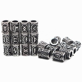 WarmShine 24 Pcs Norse Viking Rune Beads Hair Beard Pendant Antique DIY Bracelet Jewelry Pendants (Silver)