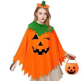 FEAWIAI Kit 3 Disfraz de Calabaza de Halloween para Mujer, Con capa de Calabaza, Sombrero y Bolsa de Calabaza, Perfecto para Disfraces de Halloween y Disfraz Halloween Mujer (Amarillo, Adultos)