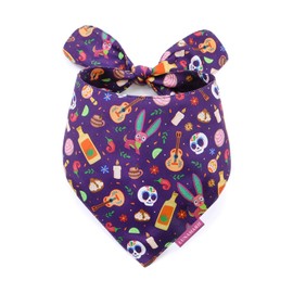 LunaMarie - Luxury Dog Bandanas - Dia De Los Muertos Design | Premium & Silky Poly Fabric | 100% Handmade | Custom Shape Dual Layered Reversible Small, Medium, Large Cat Scarf (Day Of The Dead, Small)