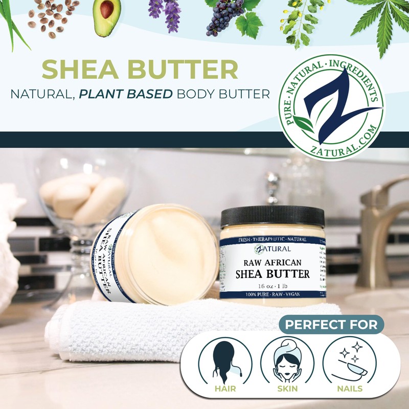 Zatural Raw Naturally Grown Shea Butter-100% Pure, Virgin, Unrefined, Raw