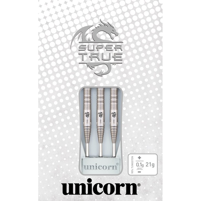 Unicorn Super True 90 Percent Tungsten, White Darts, Silver, 25