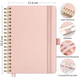 RETTACY Notebook B5 Squared, Bullet Journal with 100 g/m² Thick Paper, 150 Sheets, College Pad for Office and School, Leather Cover, Rose Gold, 17.6 cm x 25 cm