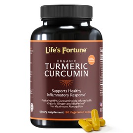 Life's Fortune Organic Turmeric Curcumin with Black Pepper and Ginger, Enhanced Absorption, Extra Strength Supplement, Joint & Immune Support, Non-GMO, 180 Cap - 2250mg