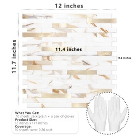 STICKGOO Peel and Stick Backsplash Tile, Stick on Backsplash for Kitchen and Bathroom, Calacatta Gold Marble Look PVC Mixed Metal Gold Self Adhesive Wall Tiles(10 Sheets)